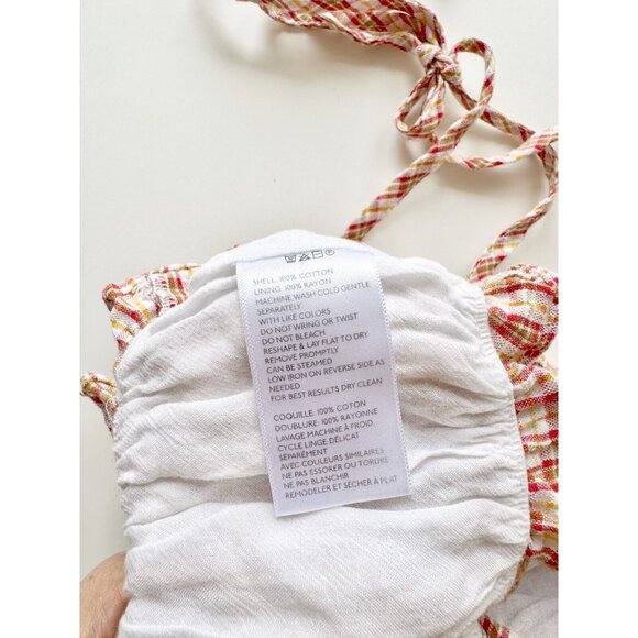 URBAN OUTFITTERS Red Check Cotton Crinkle Tie Shoulder Cropped Tank, Size S - Picture 14 of 15